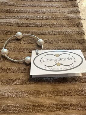 NWT Sterling-Style Silver Pearl Blessing Bead Bracelet